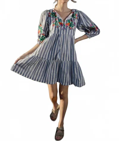 Briton Court Paula Mini Dress In Blue/ Ecru In Black