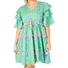 Briton Court Reese V Neckline Mini Dress In Lime Punch In Multi