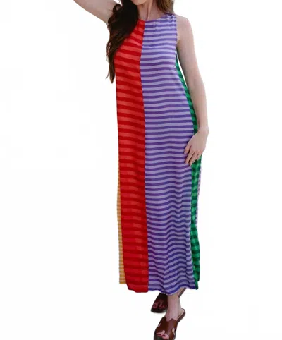Briton Court Stephe Striped Maxi Dress In Colorblocked Red/purple/green/gold