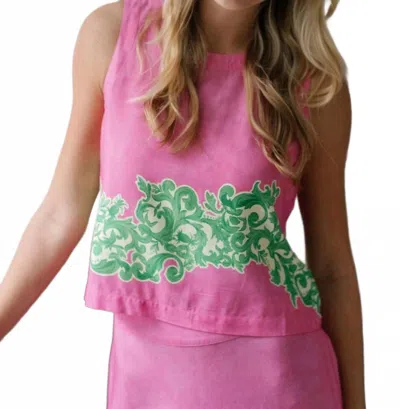 Briton Court Stephe Summer Lattice Boxy Top In Pink