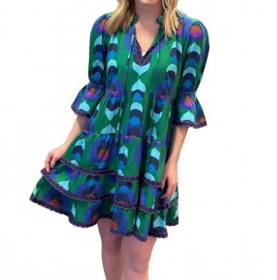 Briton Court Tucker Tiered Mini Dress In Multi Color In Green
