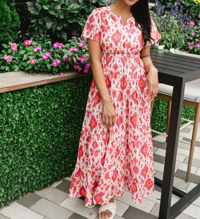 Briton Court Willow Maxi Dress In Pink Red In Multi