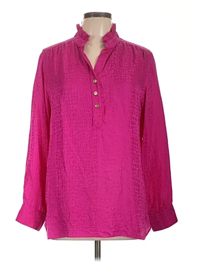 Pre-owned Britt Ryan Long Sleeve Silk Top Pink Keyhole Neckline Tops