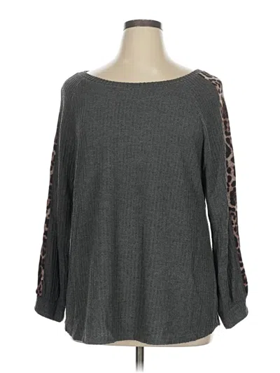 Pre-owned Brittany Black Long Sleeve Top Gray Boatneck Tops