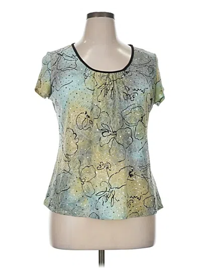 Pre-owned Brittany Black Short Sleeve Top Teal Scoop Neck Tops In Blue