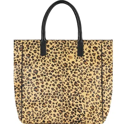Brix + Bailey Gold / Brown Leopard Print Calf Hair Large Womens Leather Tote Bag