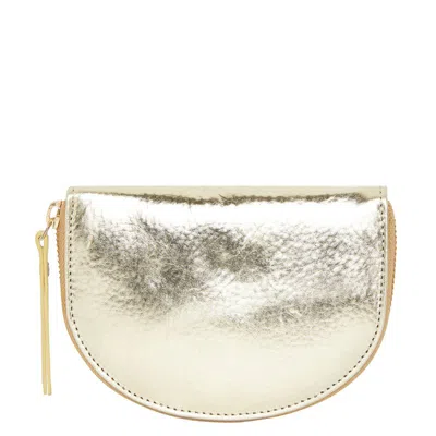 Brix + Bailey Gold Leather Zip Around Half Moon Purse In Yellow