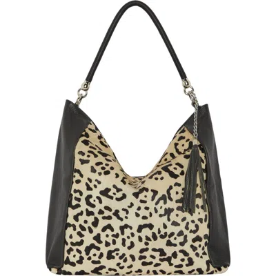 Brix + Bailey Ivory Animal Print Leather Shoulder Bag In Black/brown