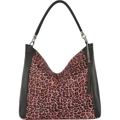 Brix + Bailey Pink Animal Print Leather Shoulder Bag In Black/pink/purple