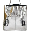Brix + Bailey Silver Drawcord Metallic Leather Hobo Shoulder Bag In Gold