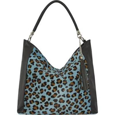 Brix + Bailey Women's Black / Blue Blue Animal Print Leather Shoulder Bag