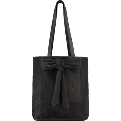 Brix + Bailey Women's Black Bow Small Haircalf Leather Tote Bag Black
