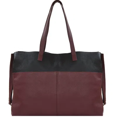 Brix + Bailey Burgundy Two Tone Horizontal Premium Leather Tote Shopper Bag In Black/red