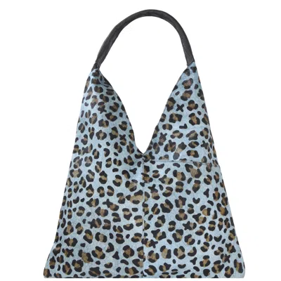 Brix + Bailey Women's Blue Leopard  Boho Leather Triangular Shoulder Bag