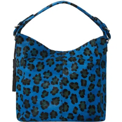 Brix + Bailey Blue Animal Print Leather Top Handle Shoulder Grab Bag