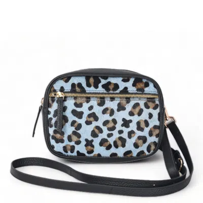 Brix + Bailey Women's Blue Leopard Print Convertible Leather Cross Body Camera Bag