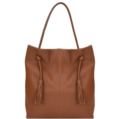 Brix + Bailey Women's Brown Camel Drawcord Leather Hobo Shoulder Bag