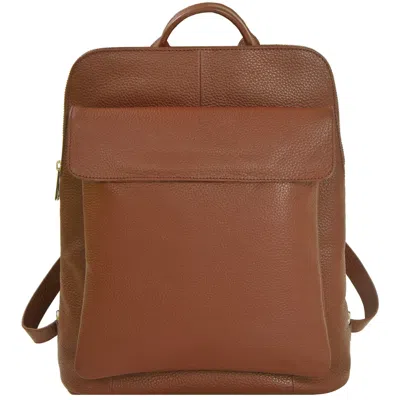 Brix + Bailey Women's Brown Camel Soft Leather Flap Pocket Backpack