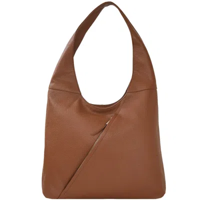 Brix + Bailey Camel Leather Shoulder Hobo Bag In Brown
