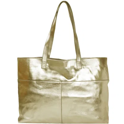Brix + Bailey Gold Horizontal Metallic Premium Leather Tote Bag Shopper Bag