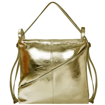 Brix + Bailey Gold Metallic Leather Convertible Tote Backpack