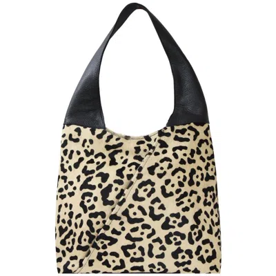 Brix + Bailey Ivory Leopard Print Leather Shoulder Hobo Bag In Black/white