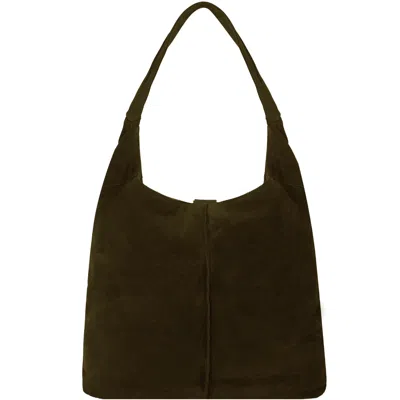 Brix + Bailey Olive Soft Suede Hobo Shoulder Bag In Green