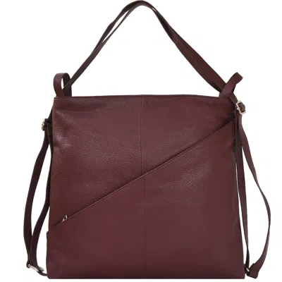 Brix + Bailey Maroon Premium Leather Convertible Shoulder Tote Backpack In Red