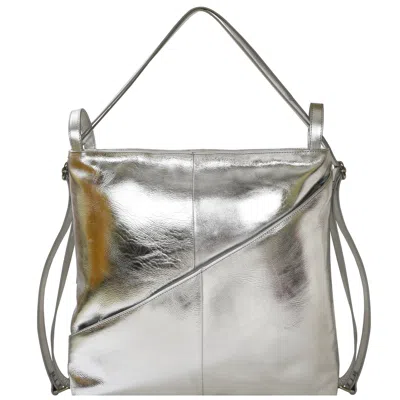 Brix + Bailey Women's Silver Metallic Leather Convertible Tote Backpack