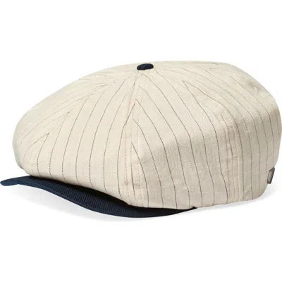 Brixton Brood Linen Newsboy Cap In Patterned White
