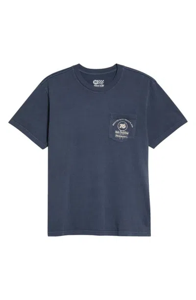Brixton 76 Truck Stop Pocket Graphic T-shirt In Washed Navy
