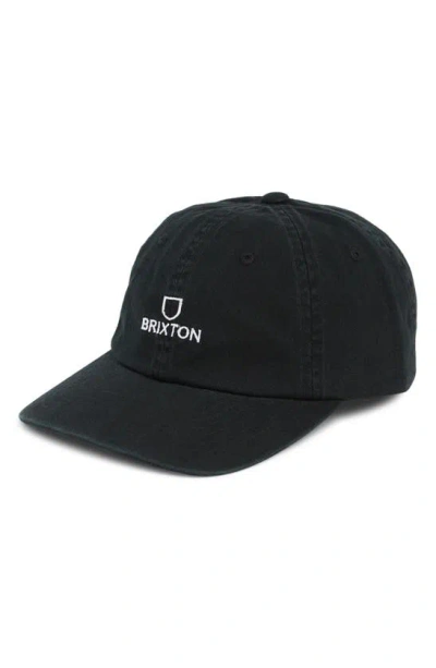 Brixton Alpha Adjustable Cotton Baseball Cap In Black/ White Vintage Wash