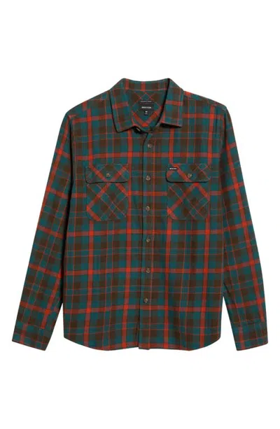 Brixton Bowery Flannel Shirt In Walnut Brown/ultra Marine