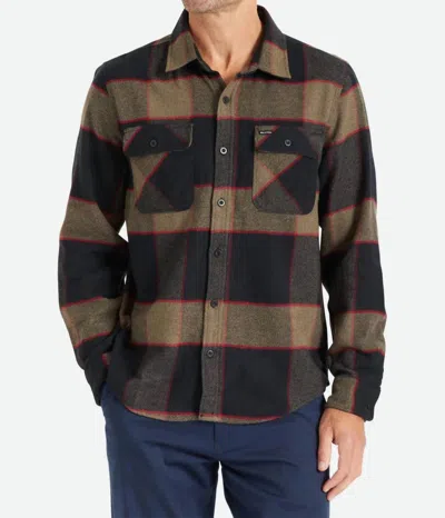 Brixton Bowery Long Sleeve Flannel In Green