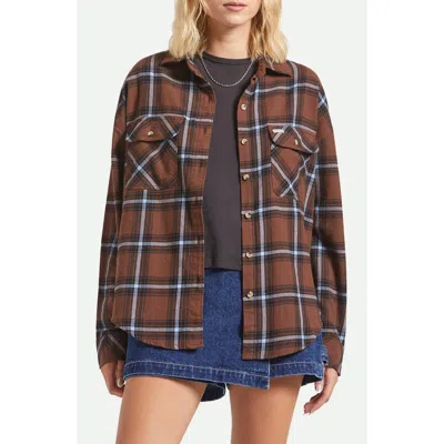 Brixton Bowery Plaid Cotton Flannel Overshirt In Brown