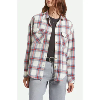 Brixton Bowery Plaid Cotton Flannel Overshirt In Pink
