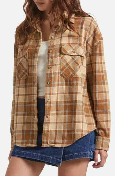 Brixton Bowery Plaid Cotton Twill Overshirt In Brown