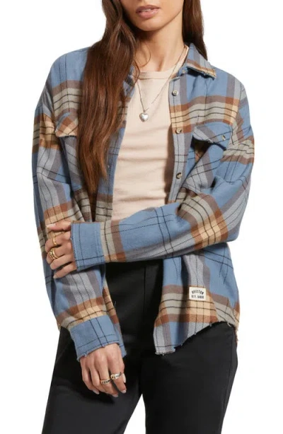 Brixton Bowery Plaid Flannel Button-up Shirt In Blue Mirage/dill Plaid
