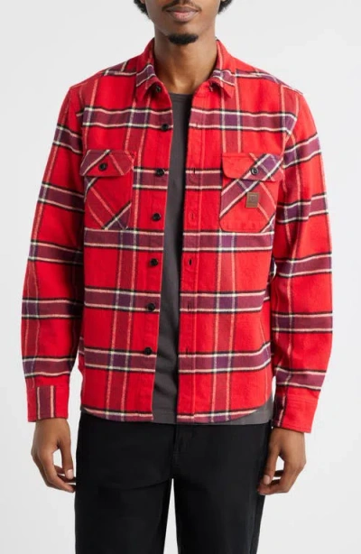 Brixton Bowery Standard Fit Plaid Heavyweight Cotton Flannel Button-up Shirt In Red