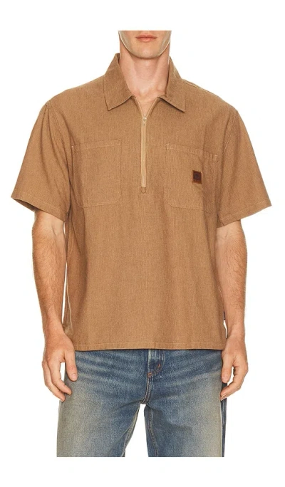 Brixton Brakeman Half Zip Short Sleeve Shirt In Brown