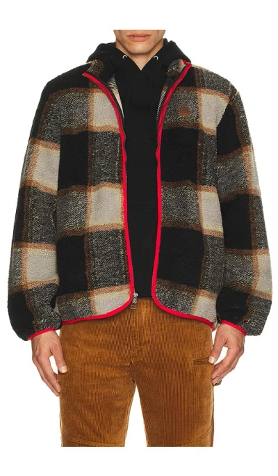 Brixton Buffalo Plaid Sherpa Full Zip Jacket In Black