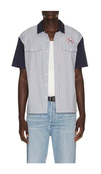 Brixton Builders Olson Woven Shirt In Blue Aura Stripe
