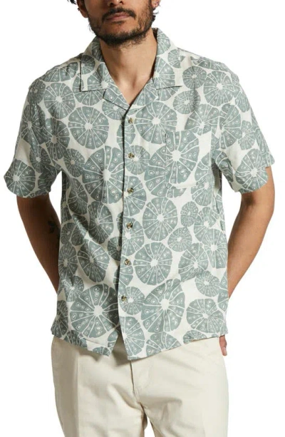 Brixton Bunker Geo Print Slub Button-up Shirt In Whitecap/ Chinois Green