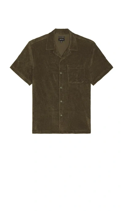 Brixton Bunker Terry Cloth Short Sleeve Camp Collar Shirt In Green