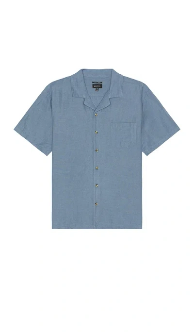 Brixton Bunker Linen Short Sleeve Camp Collar Shirt In Blue