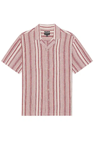 Brixton Bunker Seersucker Short Sleeve Camp Collar Shirt In Cranberry Juice & Off White