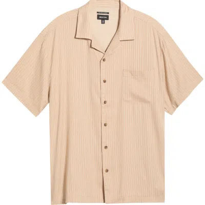 Brixton Bunker Slub Print Camp Shirt In Brown