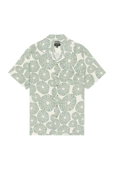 Brixton Bunker Slub Short Sleeve Camp Collar Shirt In Green