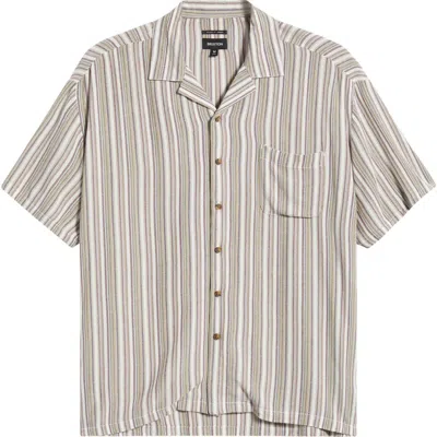 Brixton Bunker Twisted Stripe Camp Shirt In Gray