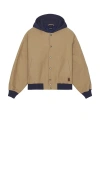 Brixton Canvas Hooded Bomber Jacket In Burgundy